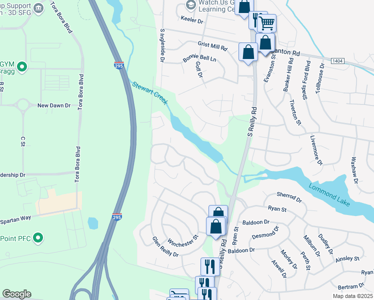 map of restaurants, bars, coffee shops, grocery stores, and more near 6756 Willowbrook Drive in Fayetteville