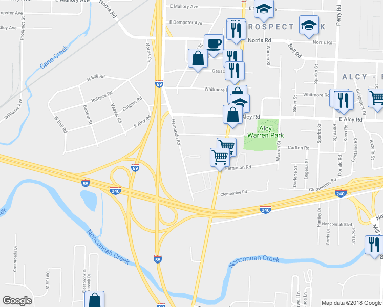 map of restaurants, bars, coffee shops, grocery stores, and more near 1232 Haven Circle in Memphis