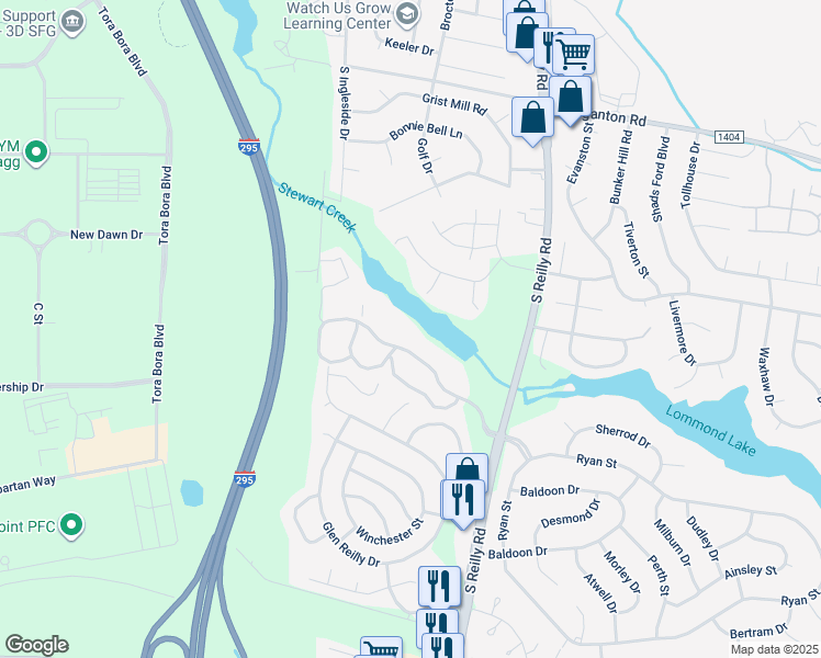map of restaurants, bars, coffee shops, grocery stores, and more near 6756 Willowbrook Drive in Fayetteville