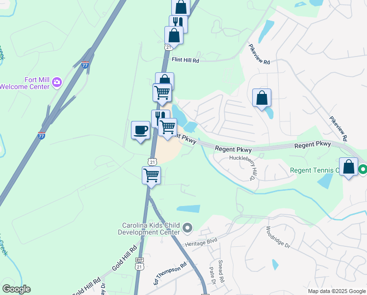 map of restaurants, bars, coffee shops, grocery stores, and more near 226 Township Drive in Fort Mill