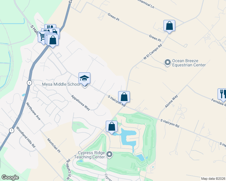 map of restaurants, bars, coffee shops, grocery stores, and more near 565 Spanish Trail in Arroyo Grande