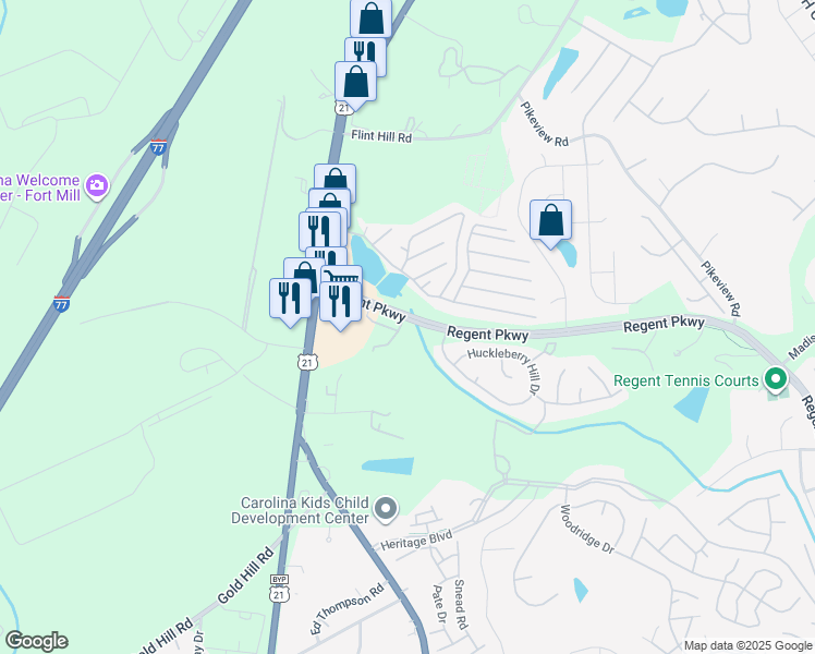 map of restaurants, bars, coffee shops, grocery stores, and more near 109 Charterhouse Lane in Fort Mill