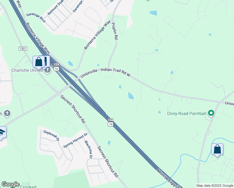 map of restaurants, bars, coffee shops, grocery stores, and more near Unionville Indian Trail Road in Indian Trail