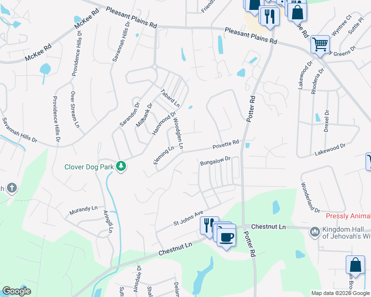map of restaurants, bars, coffee shops, grocery stores, and more near 3700 Privette Road in Matthews