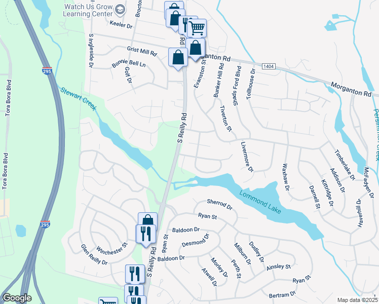 map of restaurants, bars, coffee shops, grocery stores, and more near 6503 Somerset Court in Fayetteville