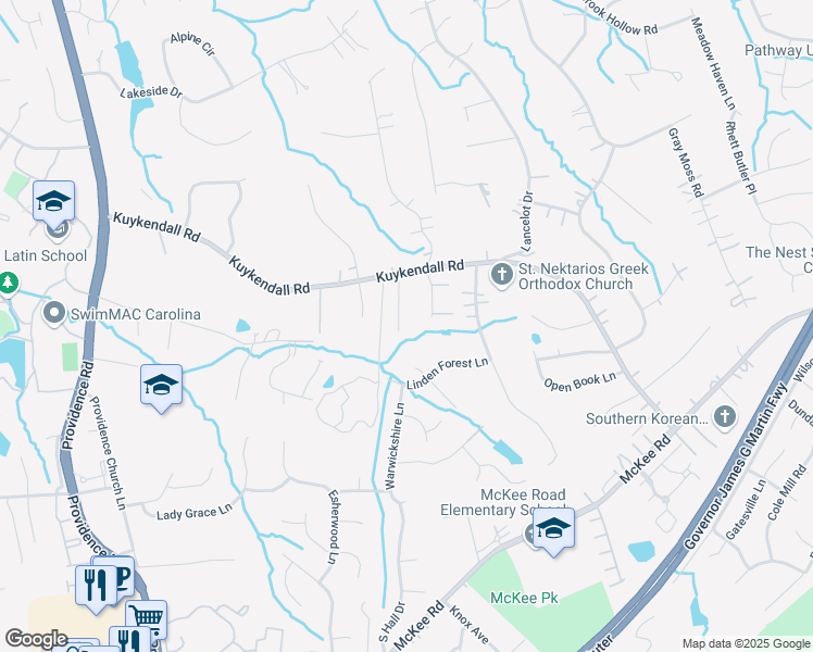 map of restaurants, bars, coffee shops, grocery stores, and more near 9651 Thorn Blade Drive in Charlotte