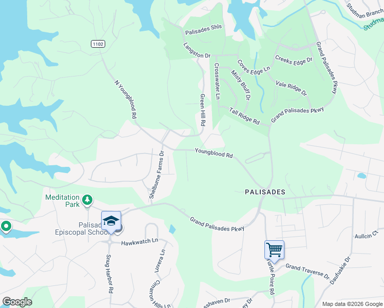 map of restaurants, bars, coffee shops, grocery stores, and more near 17440 Youngblood Road in Charlotte