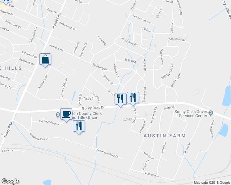 map of restaurants, bars, coffee shops, grocery stores, and more near 7713 Canyon Drive in Chattanooga