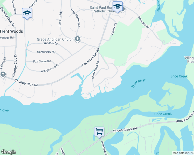 map of restaurants, bars, coffee shops, grocery stores, and more near 3307 Virginia Avenue in Trent Woods