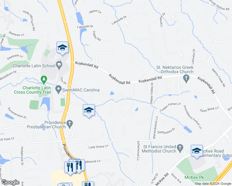 map of restaurants, bars, coffee shops, grocery stores, and more near 4431 Country Lane in Charlotte