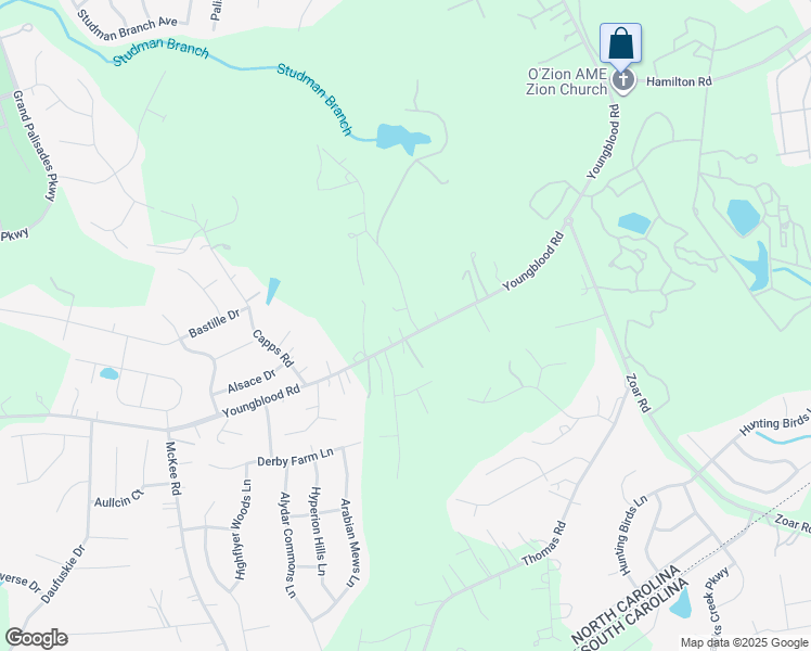 map of restaurants, bars, coffee shops, grocery stores, and more near 15716 Youngblood Road in Charlotte