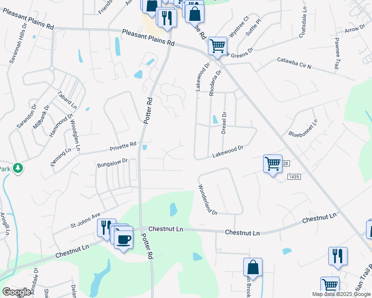 map of restaurants, bars, coffee shops, grocery stores, and more near 3210 Pine Pointe Street in Stallings