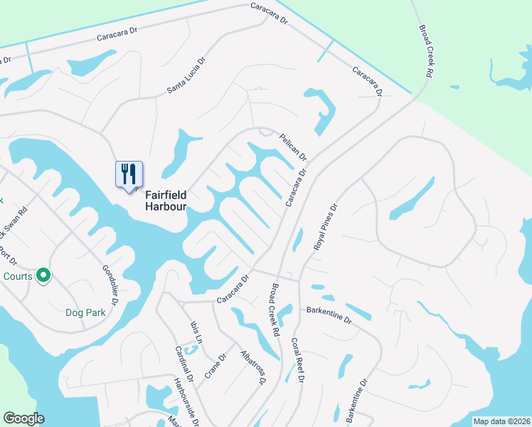 map of restaurants, bars, coffee shops, grocery stores, and more near 6116 Cutlass Court in New Bern