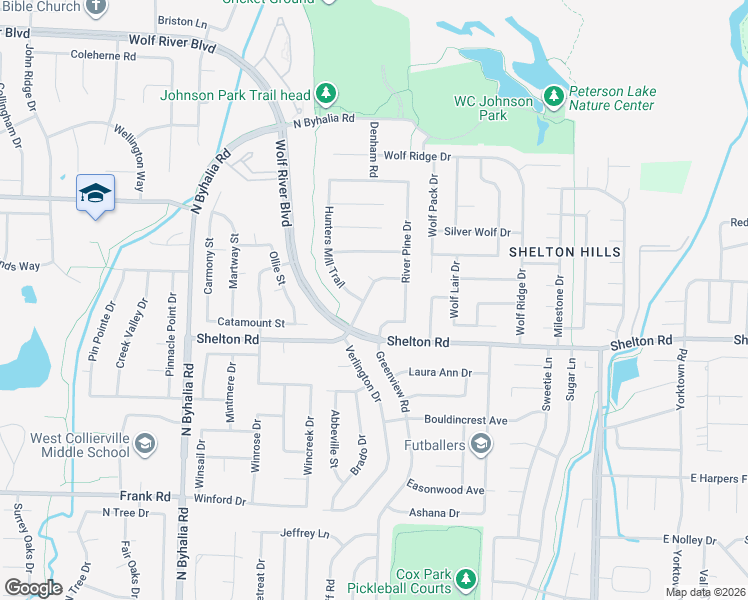 map of restaurants, bars, coffee shops, grocery stores, and more near 1320 Riding Brook Drive in Collierville