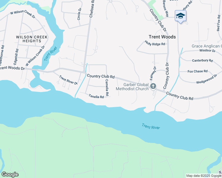 map of restaurants, bars, coffee shops, grocery stores, and more near 110 Camelia Road in Trent Woods