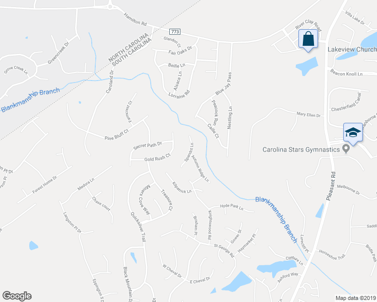 map of restaurants, bars, coffee shops, grocery stores, and more near 1632 Spandril Lane in Fort Mill