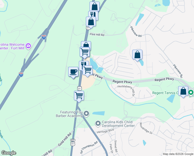 map of restaurants, bars, coffee shops, grocery stores, and more near 226 Township Drive in Fort Mill