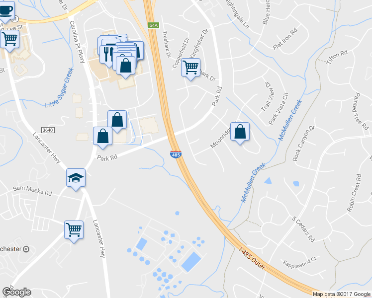 map of restaurants, bars, coffee shops, grocery stores, and more near 11330 Kingfisher Drive in Charlotte