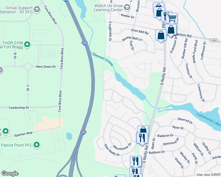 map of restaurants, bars, coffee shops, grocery stores, and more near 6788 Willowbrook Drive in Fayetteville
