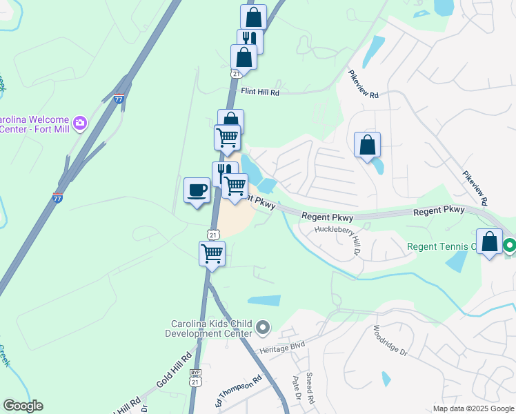 map of restaurants, bars, coffee shops, grocery stores, and more near 226 Township Drive in Fort Mill