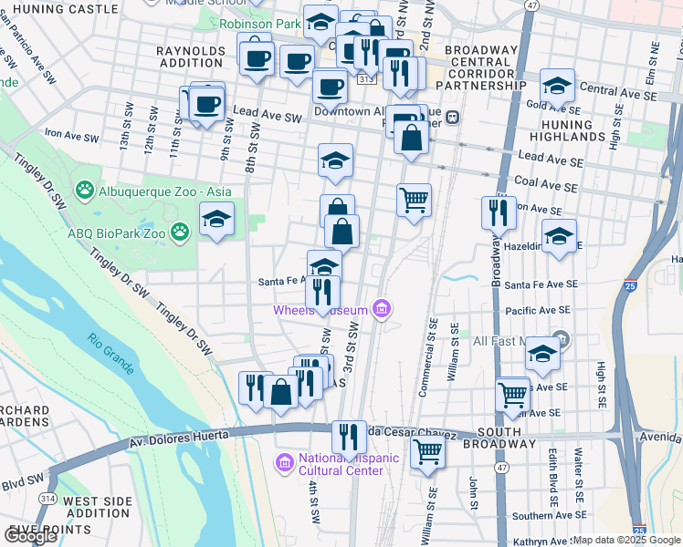 map of restaurants, bars, coffee shops, grocery stores, and more near 930 4th St SW in Albuquerque
