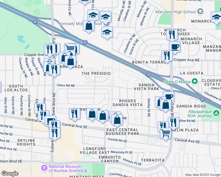 map of restaurants, bars, coffee shops, grocery stores, and more near 532 Seward Park Ave NE in Albuquerque