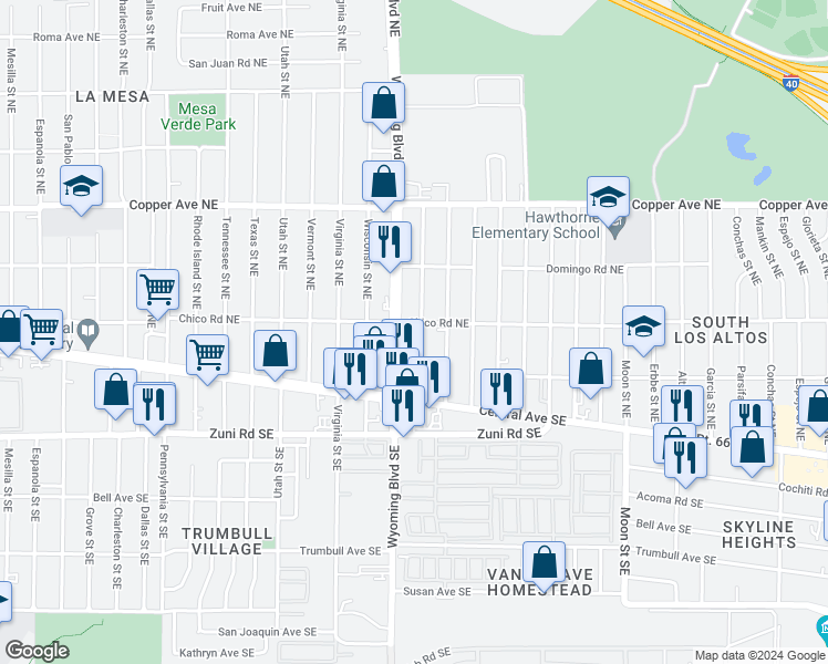 map of restaurants, bars, coffee shops, grocery stores, and more near 149 General Marshall Street Northeast in Albuquerque