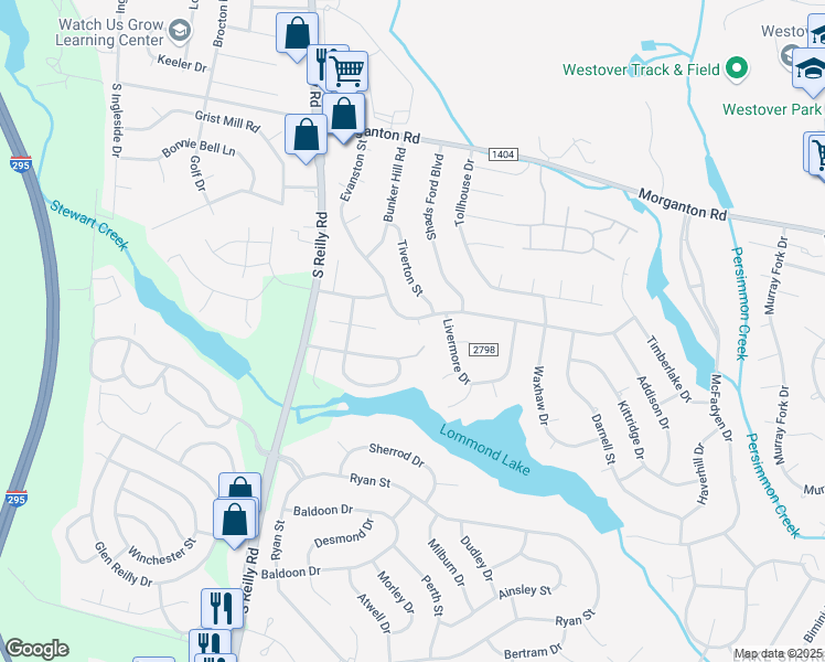 map of restaurants, bars, coffee shops, grocery stores, and more near 202 Wolcott Court in Fayetteville