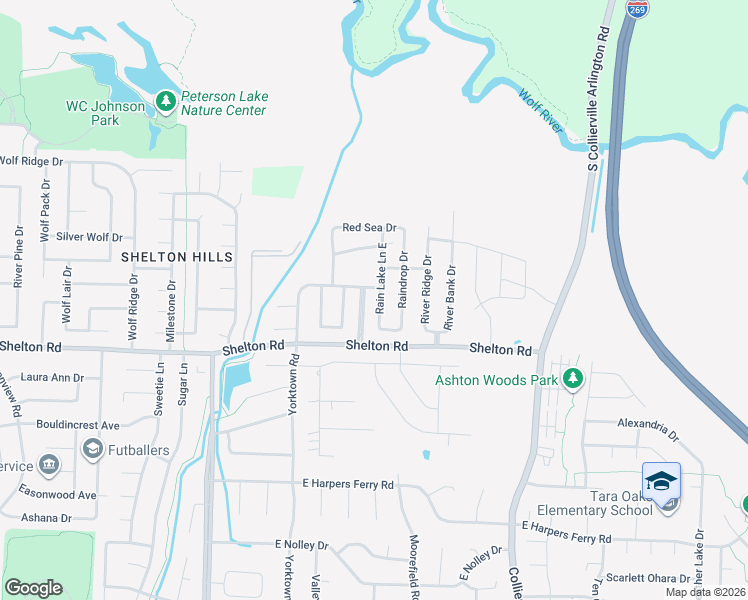 map of restaurants, bars, coffee shops, grocery stores, and more near 1323 Rain Lake Lane East in Collierville