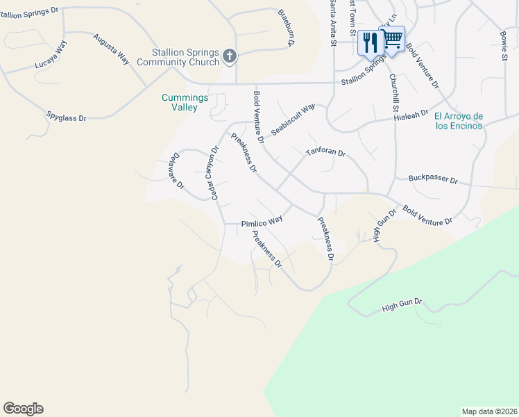 map of restaurants, bars, coffee shops, grocery stores, and more near 17641 Dike Court in Tehachapi