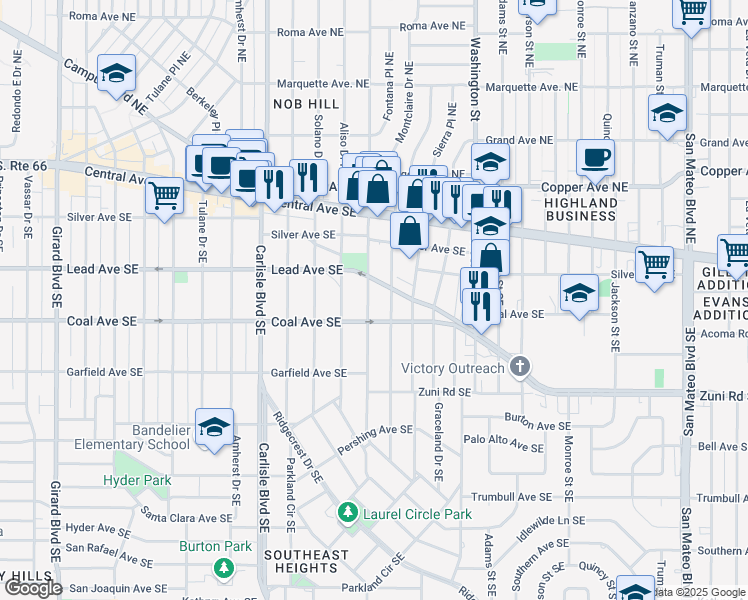 map of restaurants, bars, coffee shops, grocery stores, and more near 308 Morningside Drive Southeast in Albuquerque