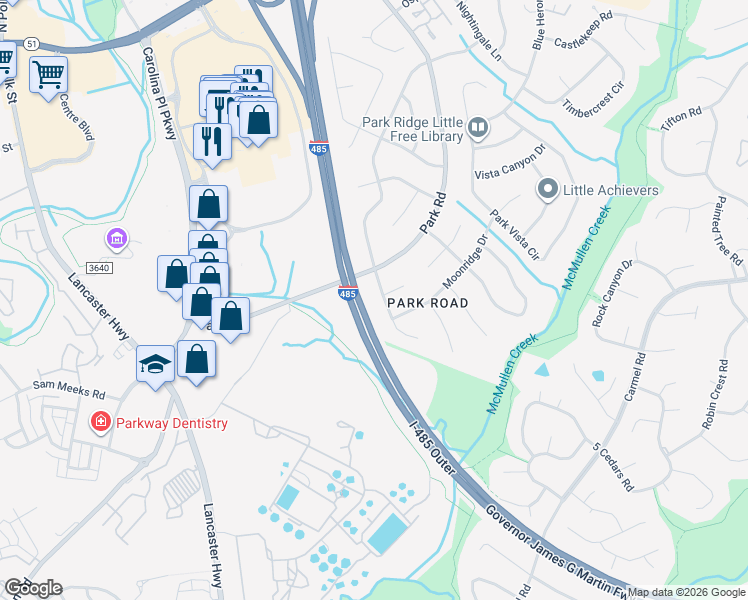 map of restaurants, bars, coffee shops, grocery stores, and more near 11330 Kingfisher Drive in Charlotte