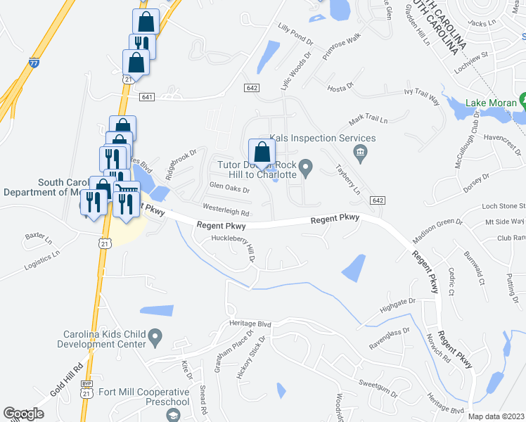 map of restaurants, bars, coffee shops, grocery stores, and more near 3305 Caernarvon Court in Fort Mill