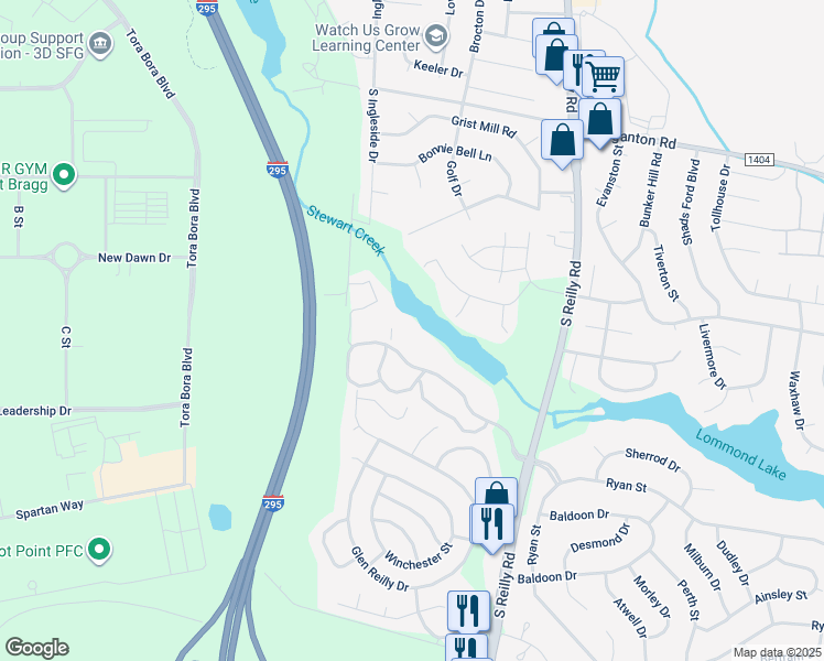 map of restaurants, bars, coffee shops, grocery stores, and more near 6776 Willowbrook Drive in Fayetteville