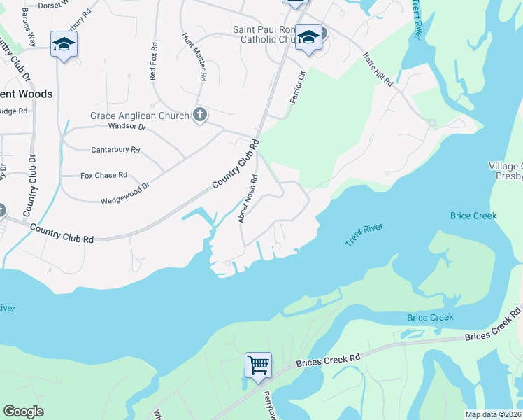map of restaurants, bars, coffee shops, grocery stores, and more near 3307 Virginia Avenue in Trent Woods