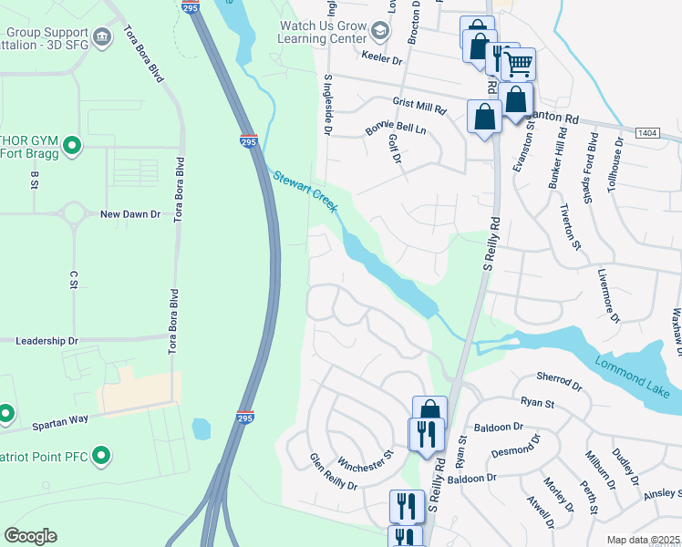 map of restaurants, bars, coffee shops, grocery stores, and more near 6772 Willowbrook Drive in Fayetteville