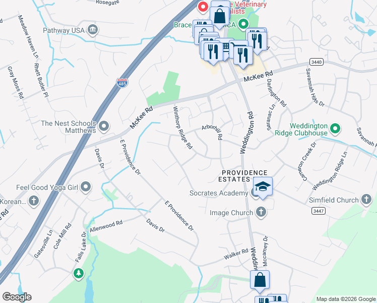 map of restaurants, bars, coffee shops, grocery stores, and more near 2724 Apple Twig Drive in Charlotte