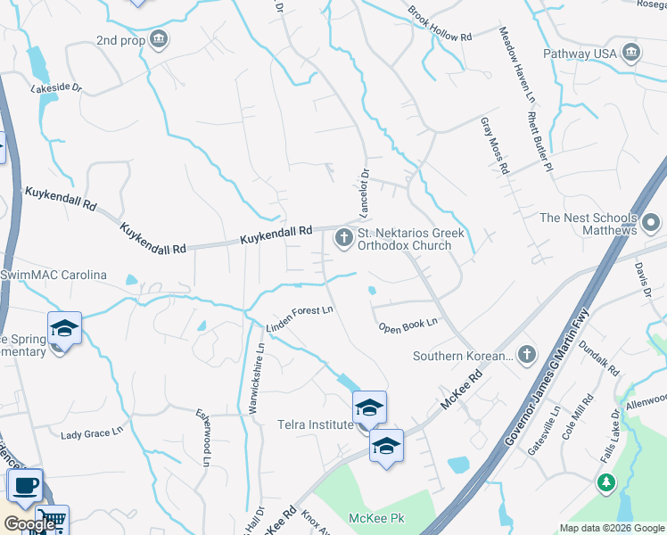map of restaurants, bars, coffee shops, grocery stores, and more near 9701 Providence Forest Lane in Charlotte