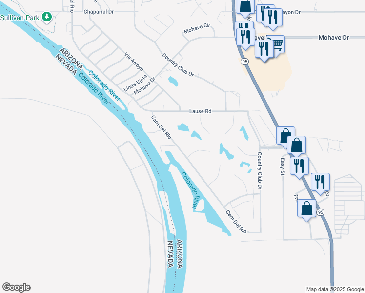 map of restaurants, bars, coffee shops, grocery stores, and more near 2864 Camino Del Rio in Bullhead City