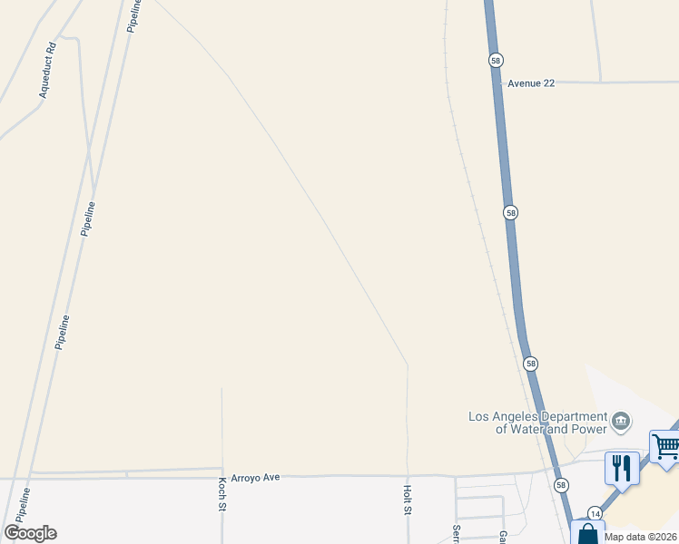 map of restaurants, bars, coffee shops, grocery stores, and more near Rosewood Boulevard in Mojave