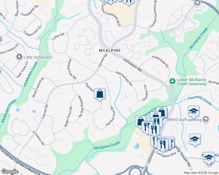 map of restaurants, bars, coffee shops, grocery stores, and more near 7223 Hackberry Lane in Charlotte