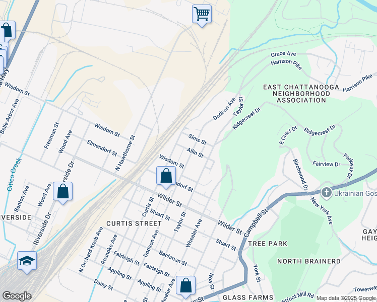 map of restaurants, bars, coffee shops, grocery stores, and more near 3308 Dodson Avenue in Chattanooga