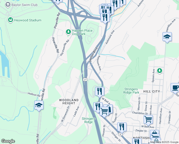 map of restaurants, bars, coffee shops, grocery stores, and more near 1111 Dayton Boulevard in Chattanooga