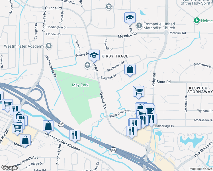 map of restaurants, bars, coffee shops, grocery stores, and more near 6384 Quince Road in Memphis