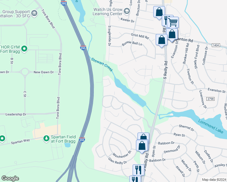 map of restaurants, bars, coffee shops, grocery stores, and more near 6788 Willowbrook Drive in Fayetteville