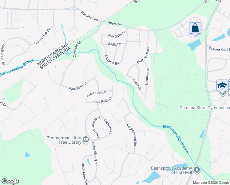 map of restaurants, bars, coffee shops, grocery stores, and more near 1632 Spandril Lane in Fort Mill