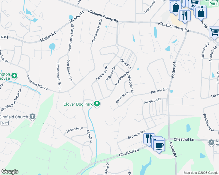 map of restaurants, bars, coffee shops, grocery stores, and more near 1801 Hammond Drive in Stallings