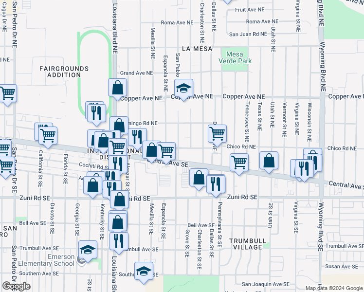 map of restaurants, bars, coffee shops, grocery stores, and more near 200 San Pablo Street Northeast in Albuquerque