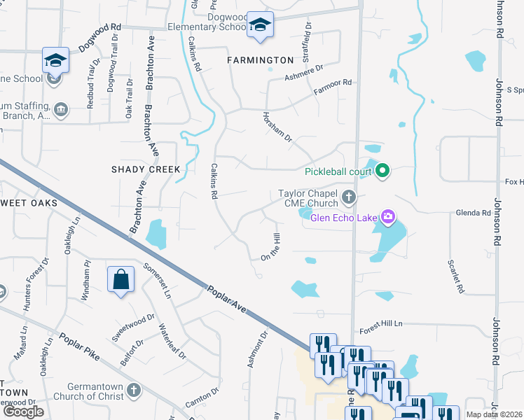 map of restaurants, bars, coffee shops, grocery stores, and more near 8954 On the Hill in Germantown