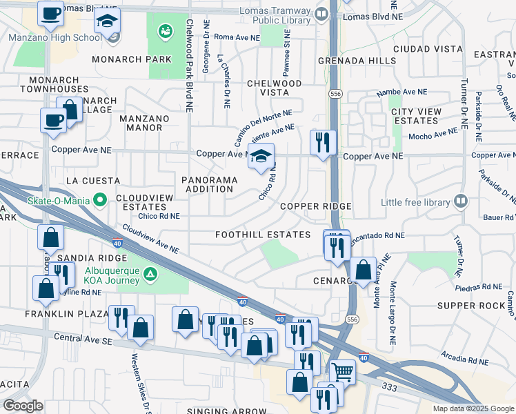 map of restaurants, bars, coffee shops, grocery stores, and more near 13120 Turquoise Avenue Northeast in Albuquerque